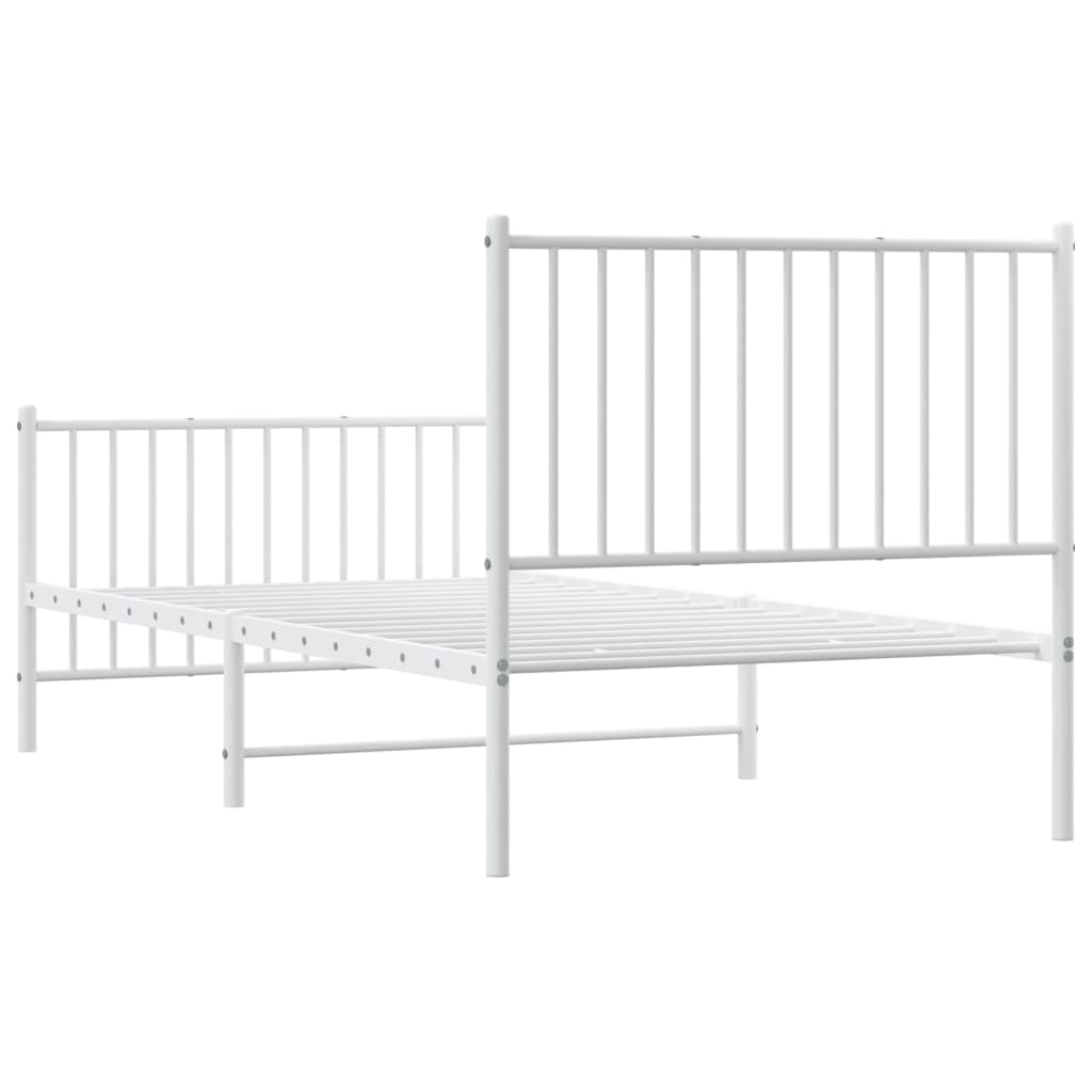White Metal Bed Frame with Footboard, No Mattress - 90x190cm