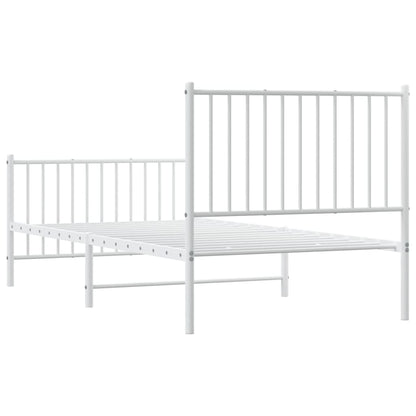 White Metal Bed Frame with Footboard, No Mattress - 90x190cm