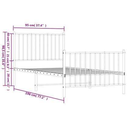 White Metal Bed Frame with Footboard, No Mattress - 90x190cm