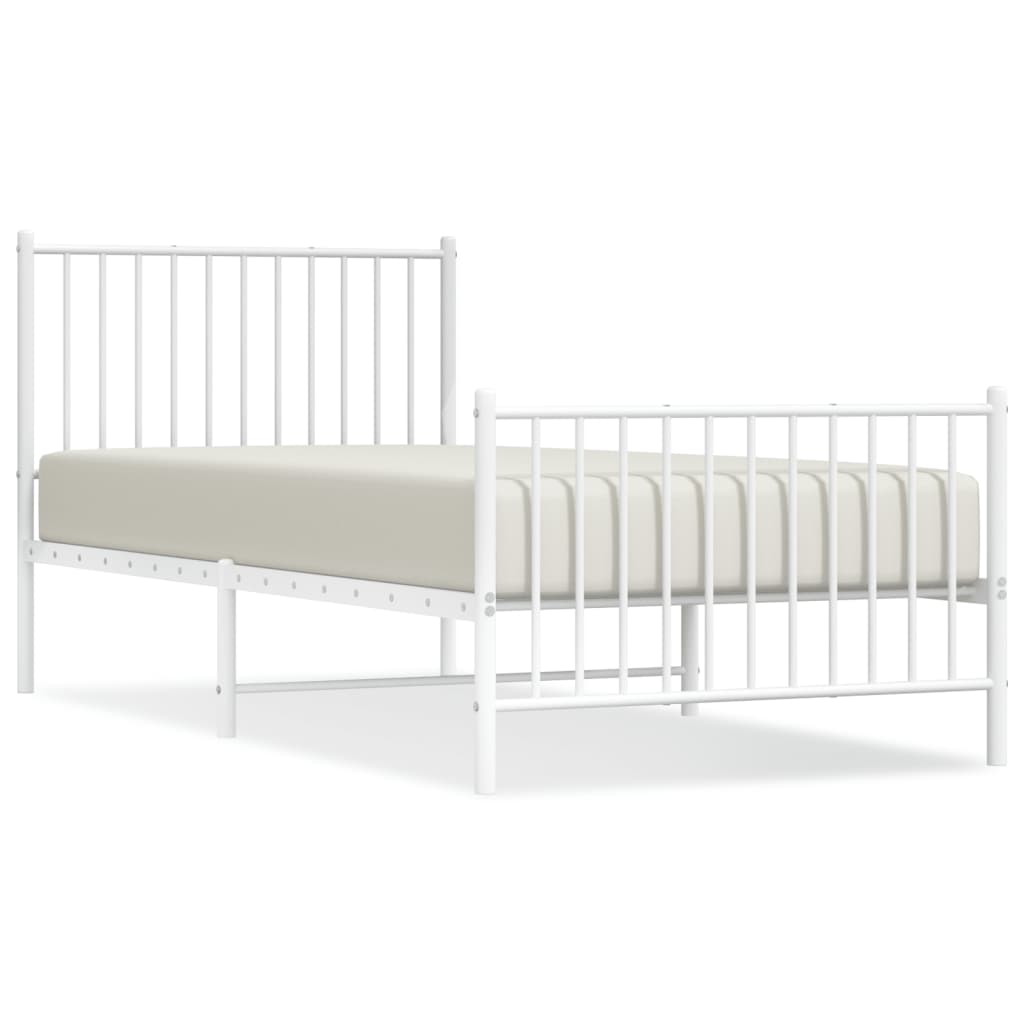 White Metal Bed Frame with Footboard - 90x200cm, No Mattress