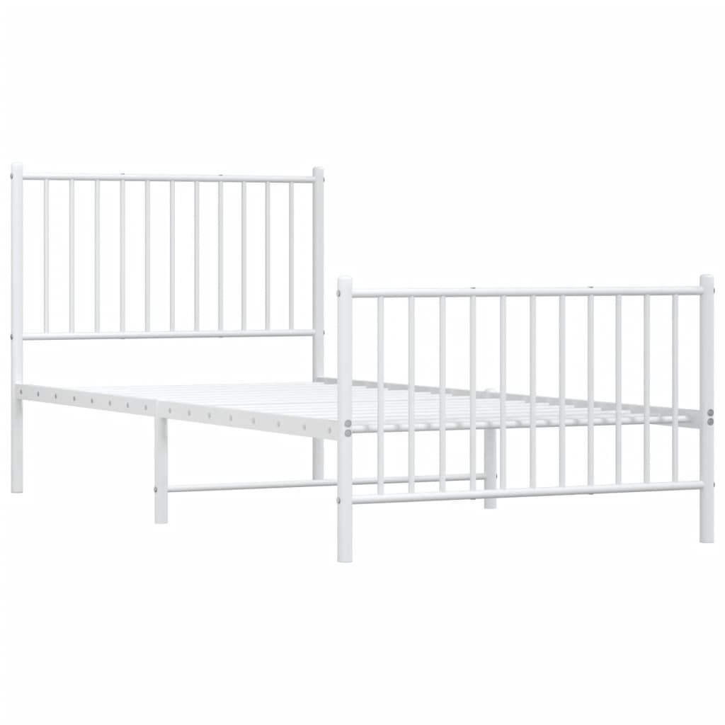 White Metal Bed Frame with Footboard - 90x200cm, No Mattress