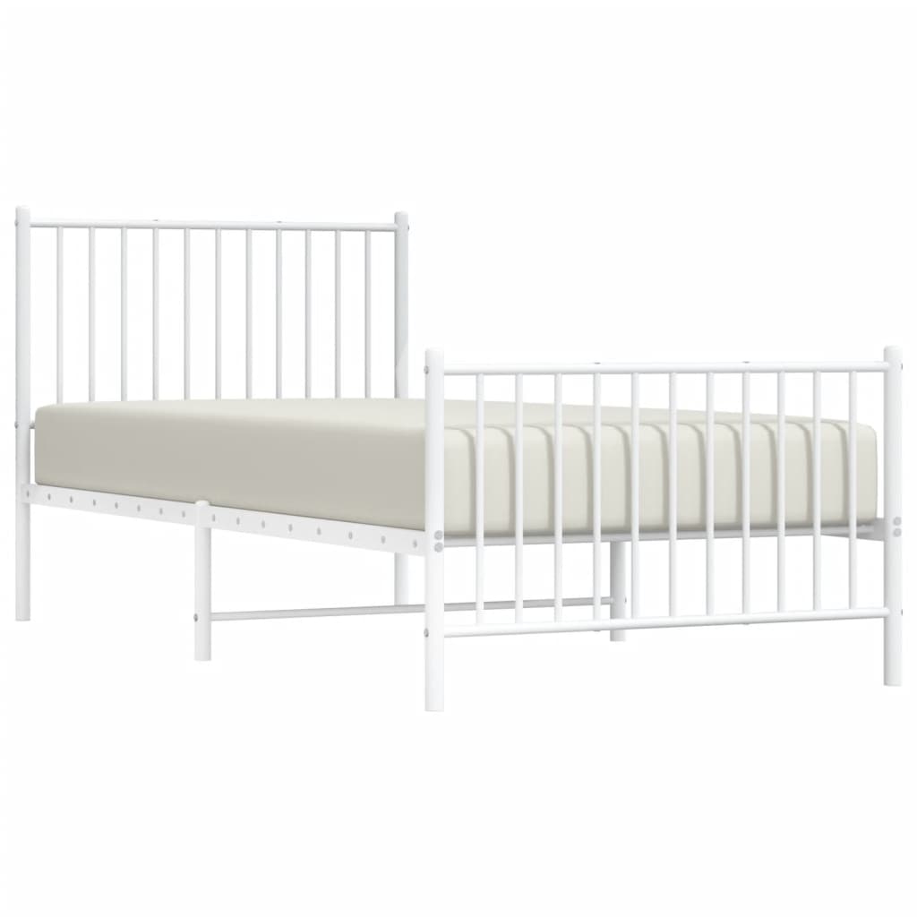 White Metal Bed Frame with Footboard - 90x200cm, No Mattress