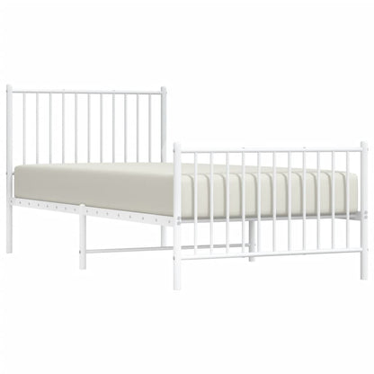 White Metal Bed Frame with Footboard - 90x200cm, No Mattress