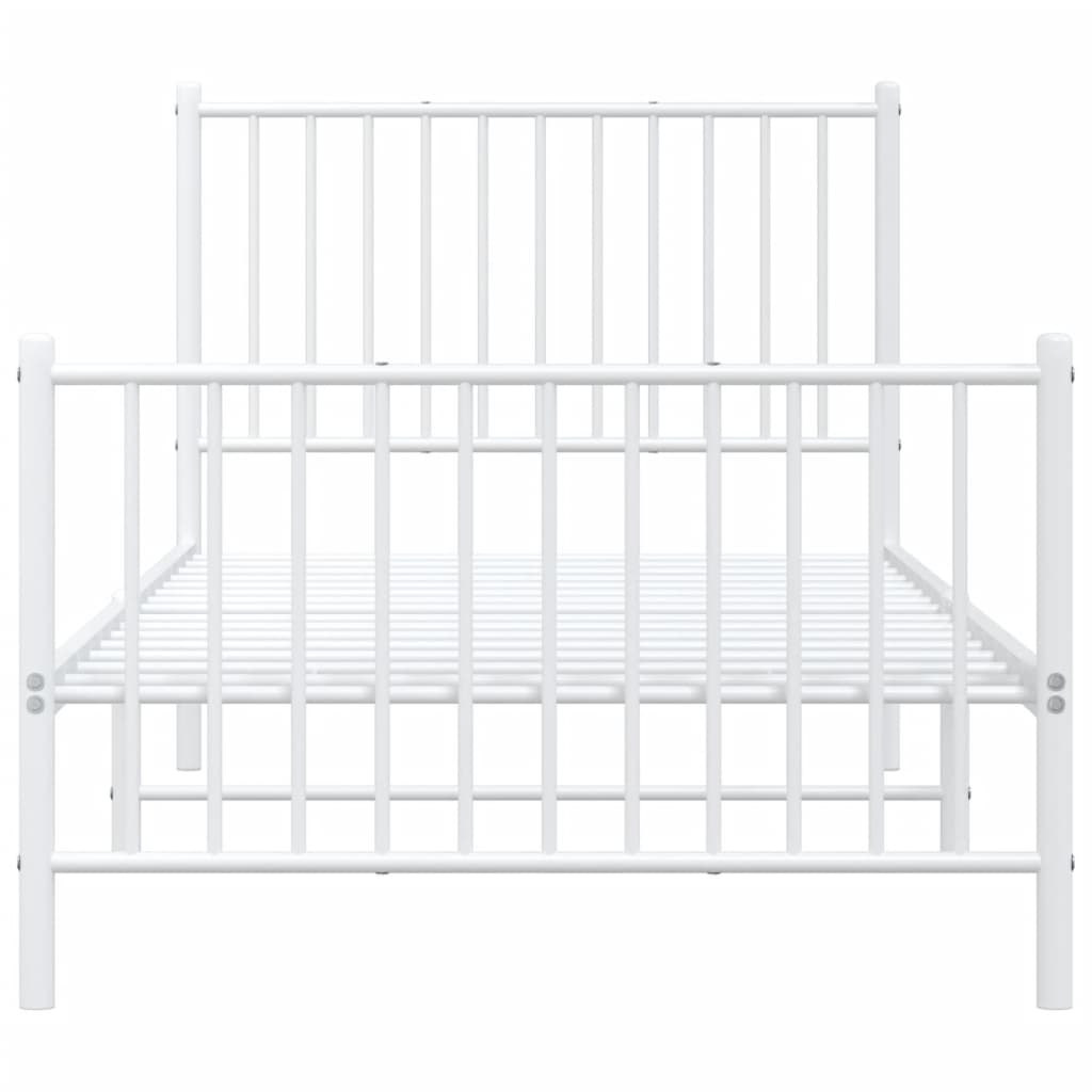 White Metal Bed Frame with Footboard - 90x200cm, No Mattress