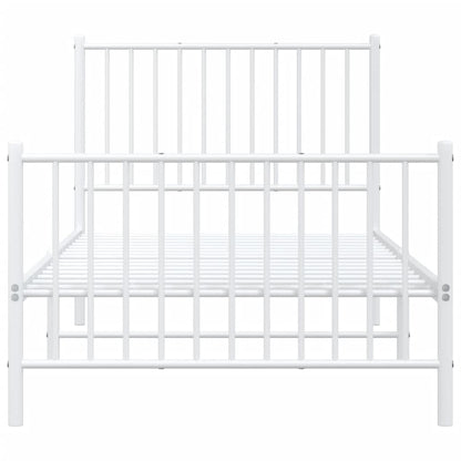 White Metal Bed Frame with Footboard - 90x200cm, No Mattress