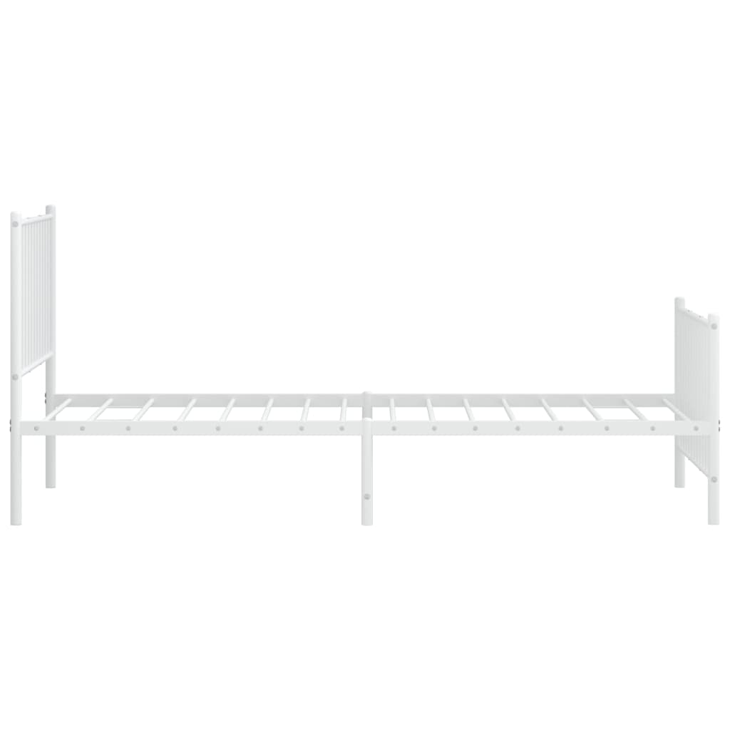 White Metal Bed Frame with Footboard - 90x200cm, No Mattress