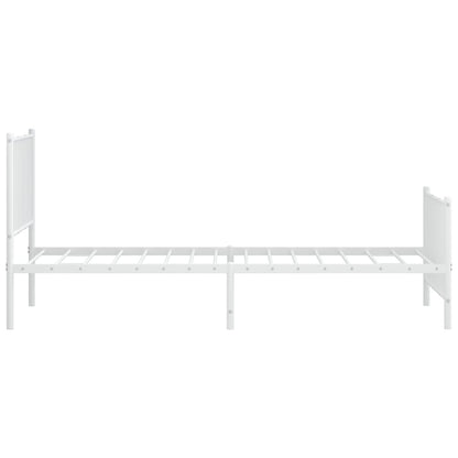 White Metal Bed Frame with Footboard - 90x200cm, No Mattress