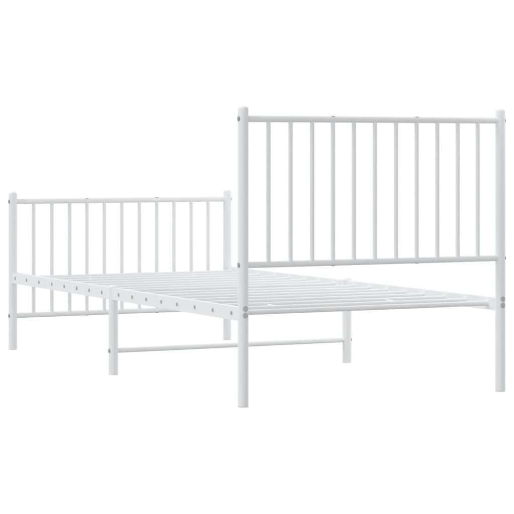 White Metal Bed Frame with Footboard - 90x200cm, No Mattress