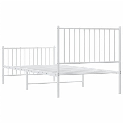 White Metal Bed Frame with Footboard - 90x200cm, No Mattress