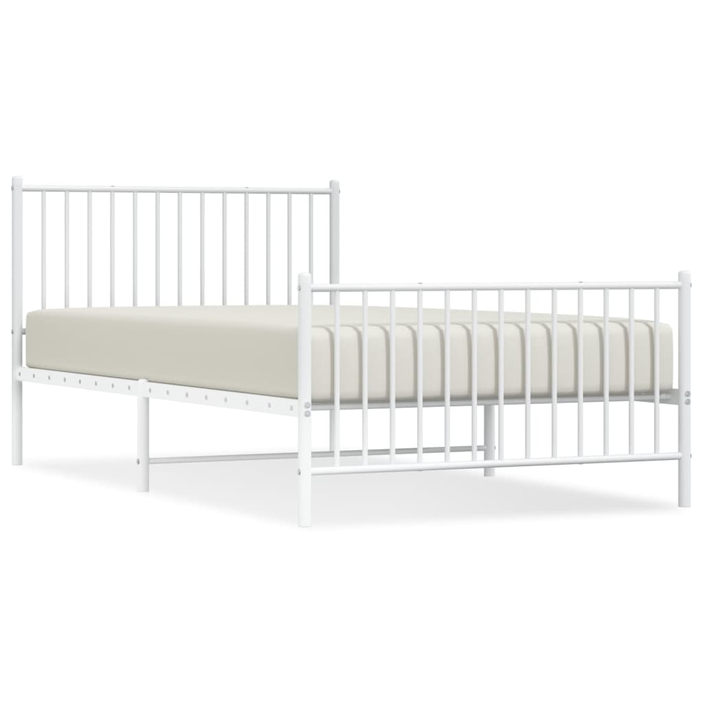 White Metal Bed Frame with Footboard - 107x203cm, Stylish & Durable