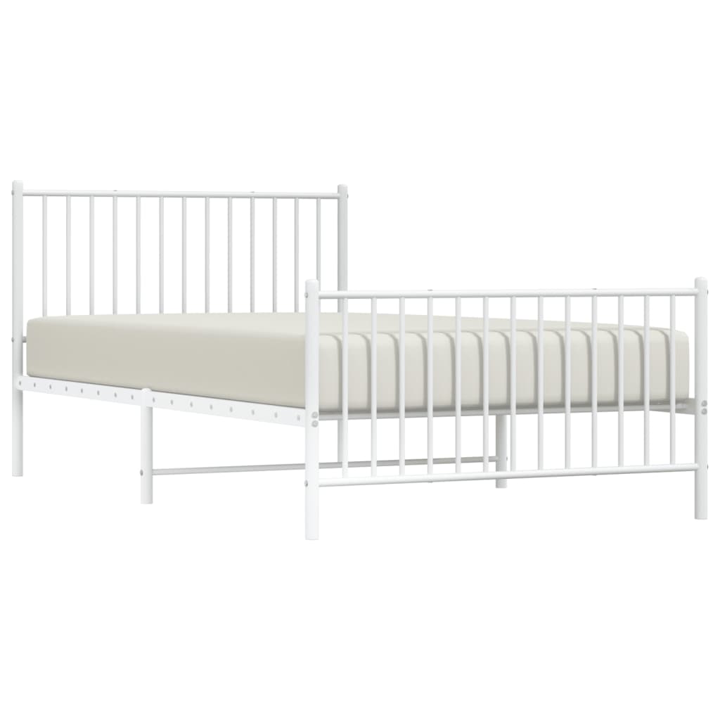 White Metal Bed Frame with Footboard - 107x203cm, Stylish & Durable