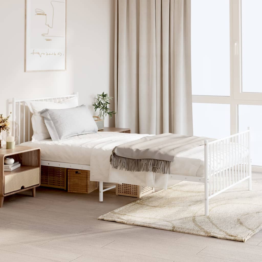 White Metal Bed Frame with Footboard - 107x203cm, Stylish & Durable