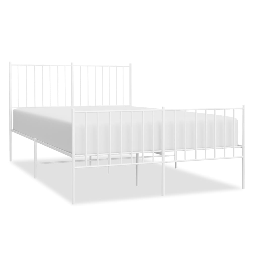 White Metal Bed Frame with Footboard, 120x190cm, No Mattress Included