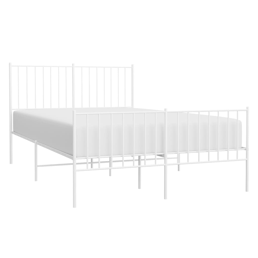 White Metal Bed Frame with Footboard, 120x190cm, No Mattress Included