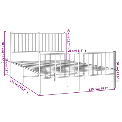 White Metal Bed Frame with Footboard, 120x190cm, No Mattress Included