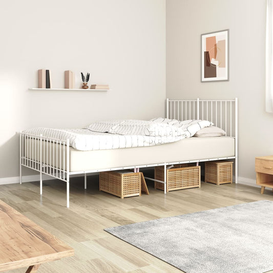 White Metal Bed Frame with Footboard, 120x190cm, No Mattress Included