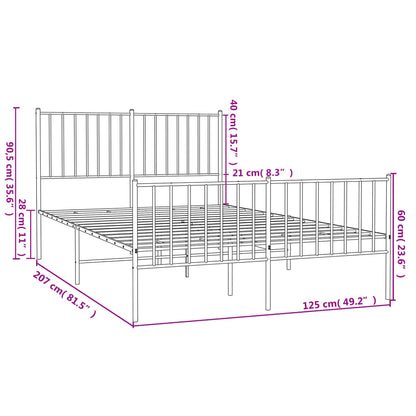 White Metal Bed Frame 120x200cm with Footboard - No Mattress