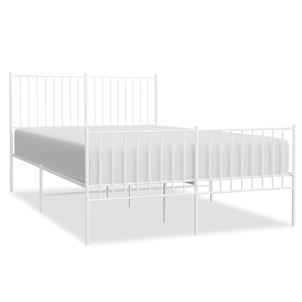 White Metal Bed Frame with Footboard, 140x190cm, No Mattress Included