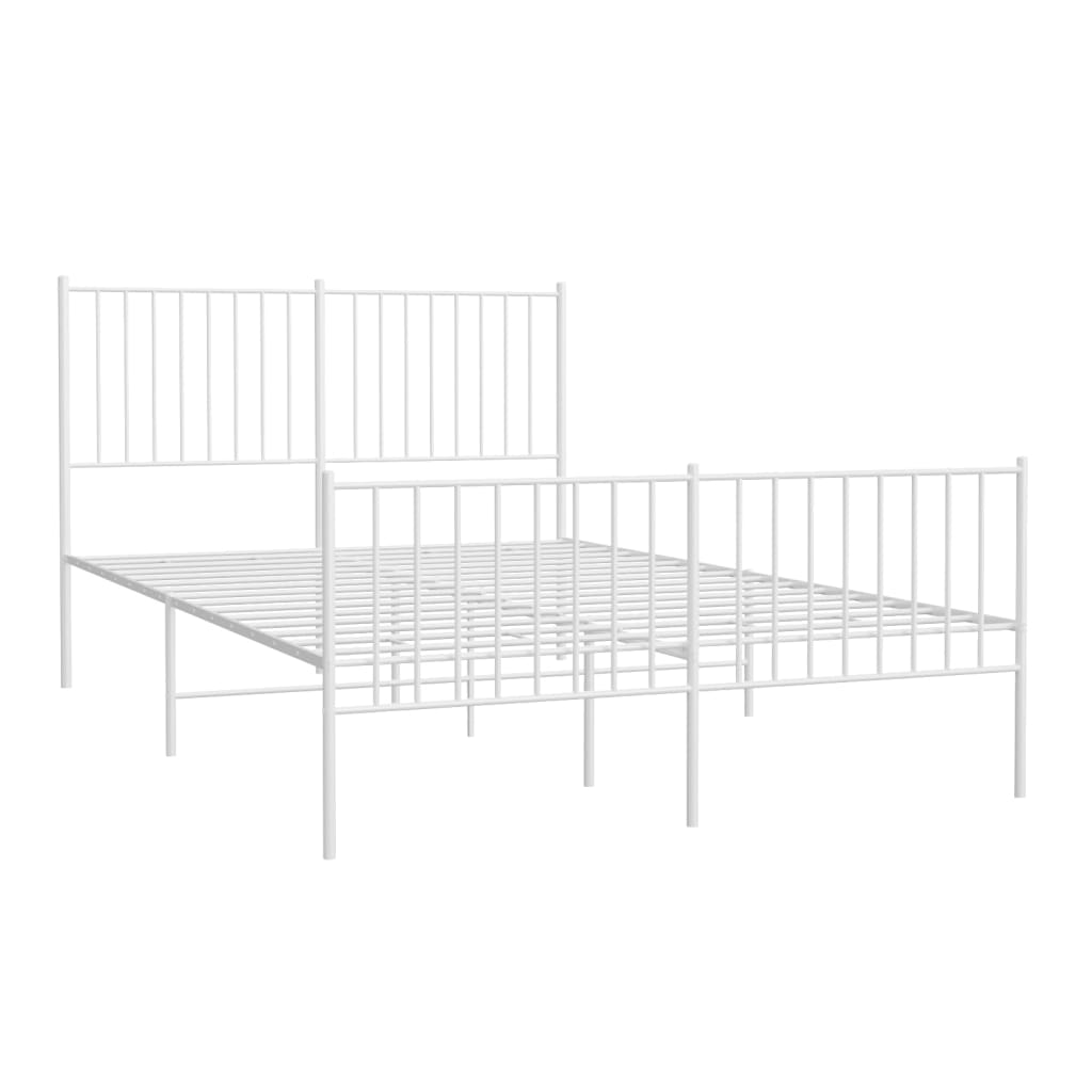 White Metal Bed Frame with Footboard, 140x190cm, No Mattress Included