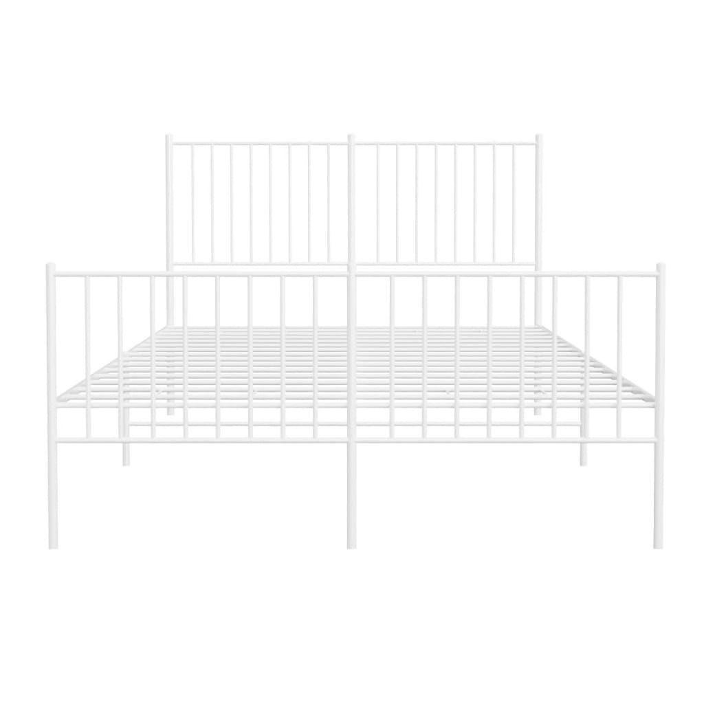 White Metal Bed Frame with Footboard, 140x190cm, No Mattress Included