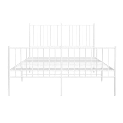 White Metal Bed Frame with Footboard, 140x190cm, No Mattress Included