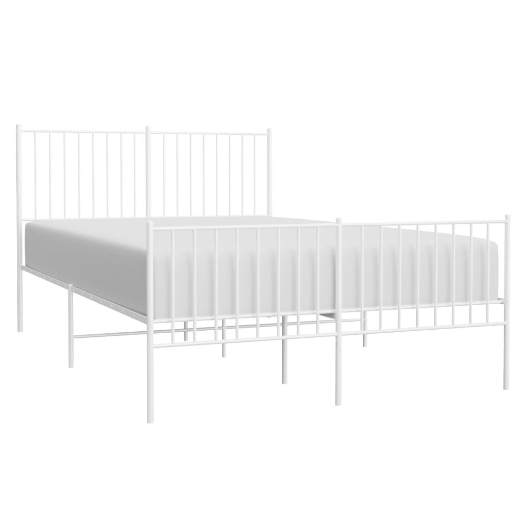 Elegant White Metal Bed Frame with Footboard, 140x200cm