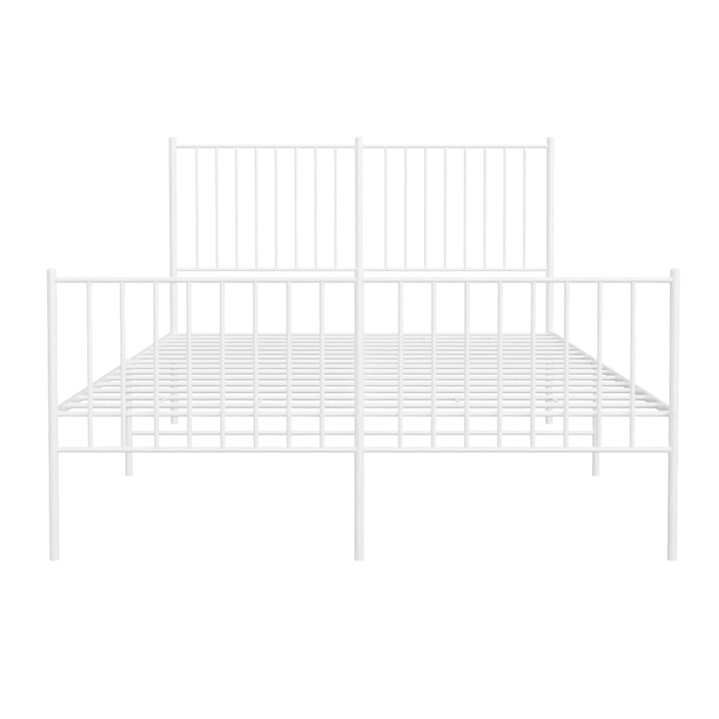 Elegant White Metal Bed Frame with Footboard, 140x200cm