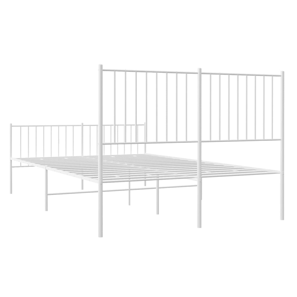 Elegant White Metal Bed Frame with Footboard, 140x200cm