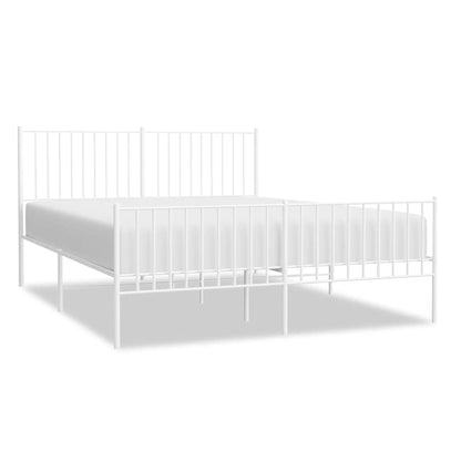 White Metal Bed Frame with Footboard, 150x200cm - No Mattress