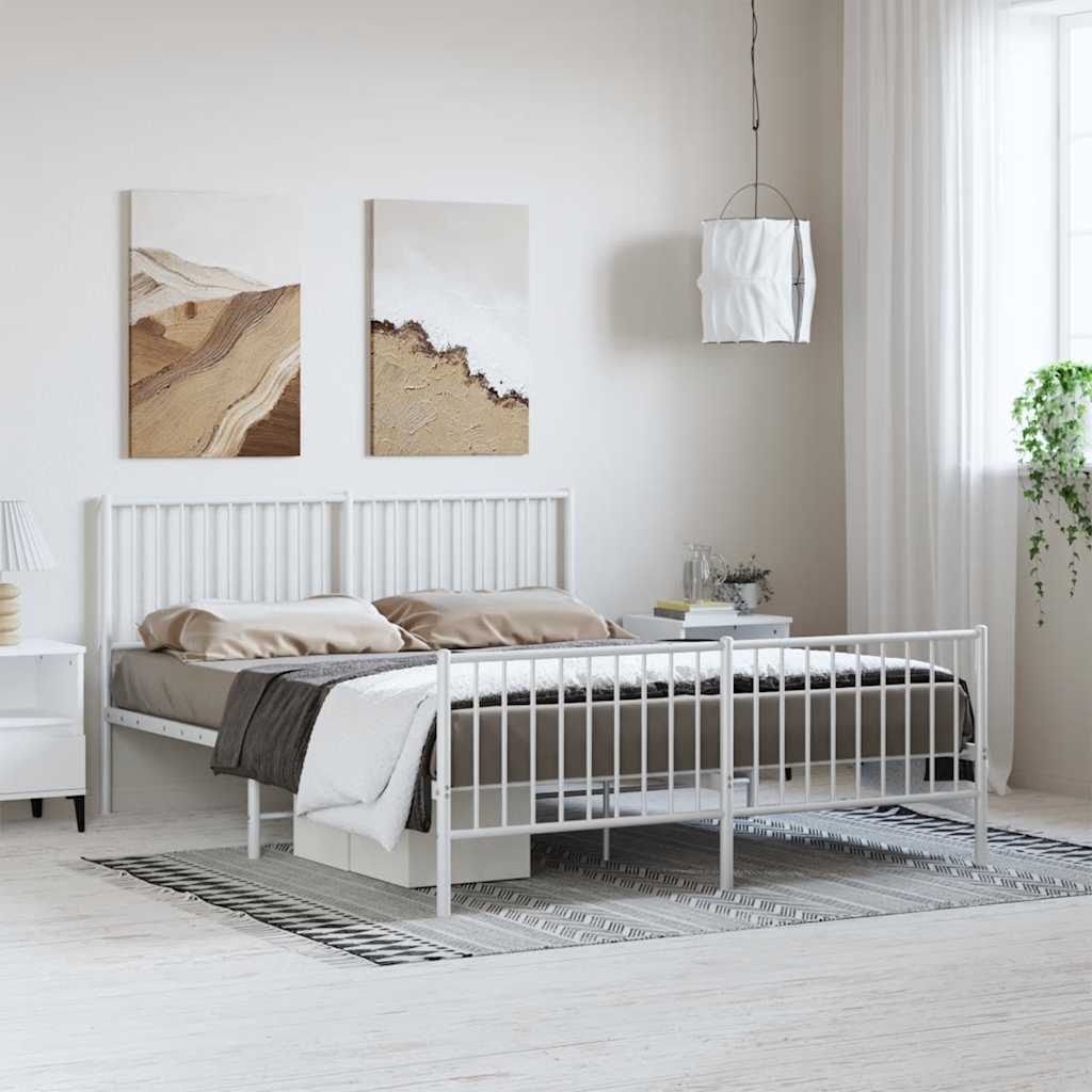 White Metal Bed Frame with Footboard, 150x200cm - No Mattress