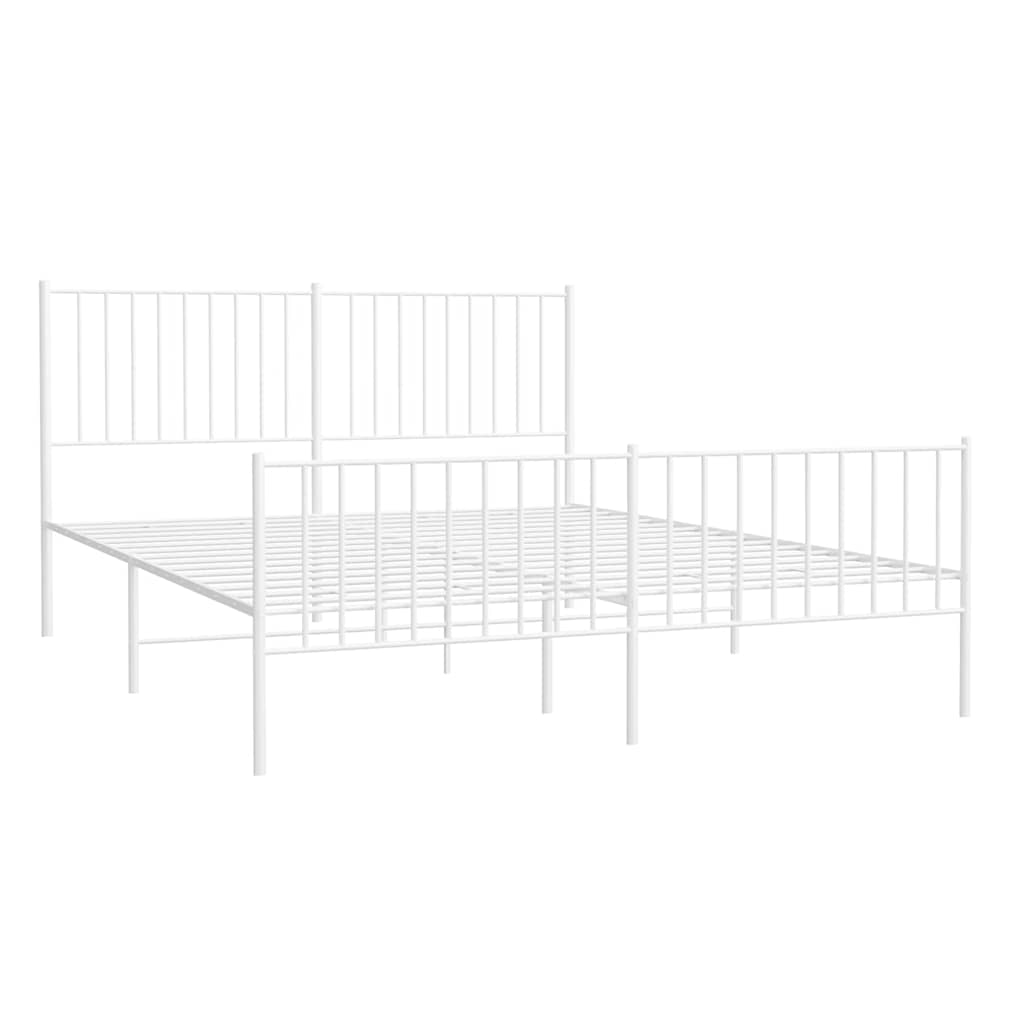 White Metal Bed Frame with Footboard, 150x200cm - No Mattress