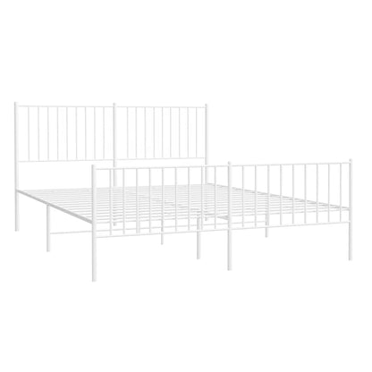 White Metal Bed Frame with Footboard, 150x200cm - No Mattress