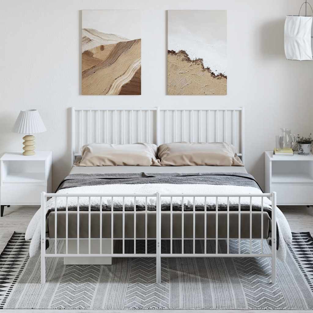 White Metal Bed Frame with Footboard, 150x200cm - No Mattress