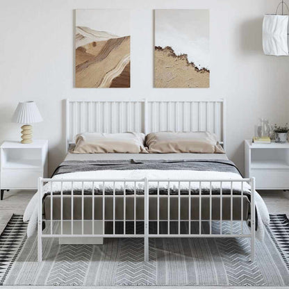 White Metal Bed Frame with Footboard, 150x200cm - No Mattress