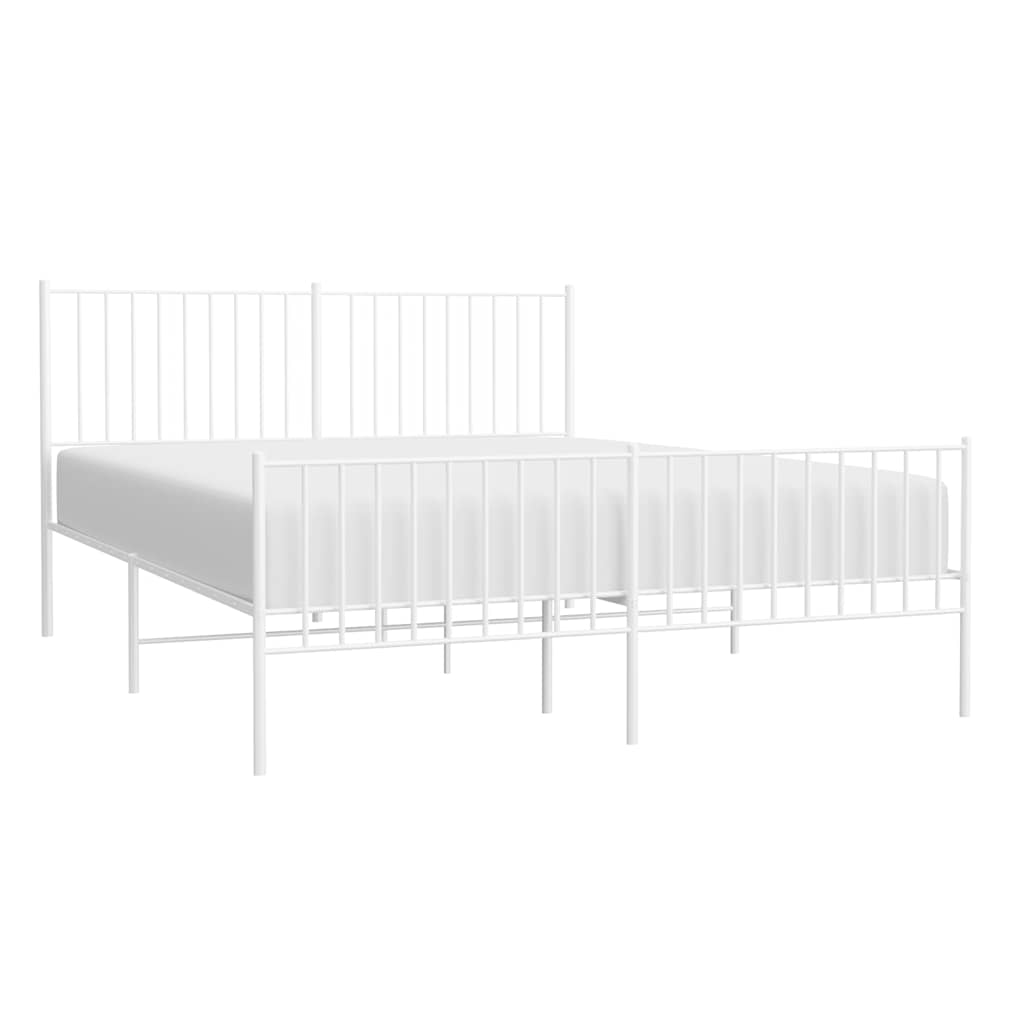 White Metal Bed Frame with Footboard, 150x200cm - No Mattress