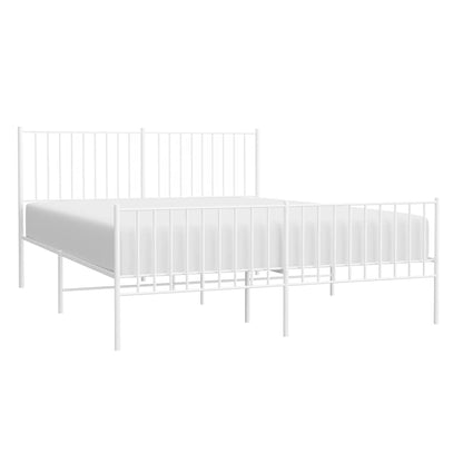 White Metal Bed Frame with Footboard, 150x200cm - No Mattress