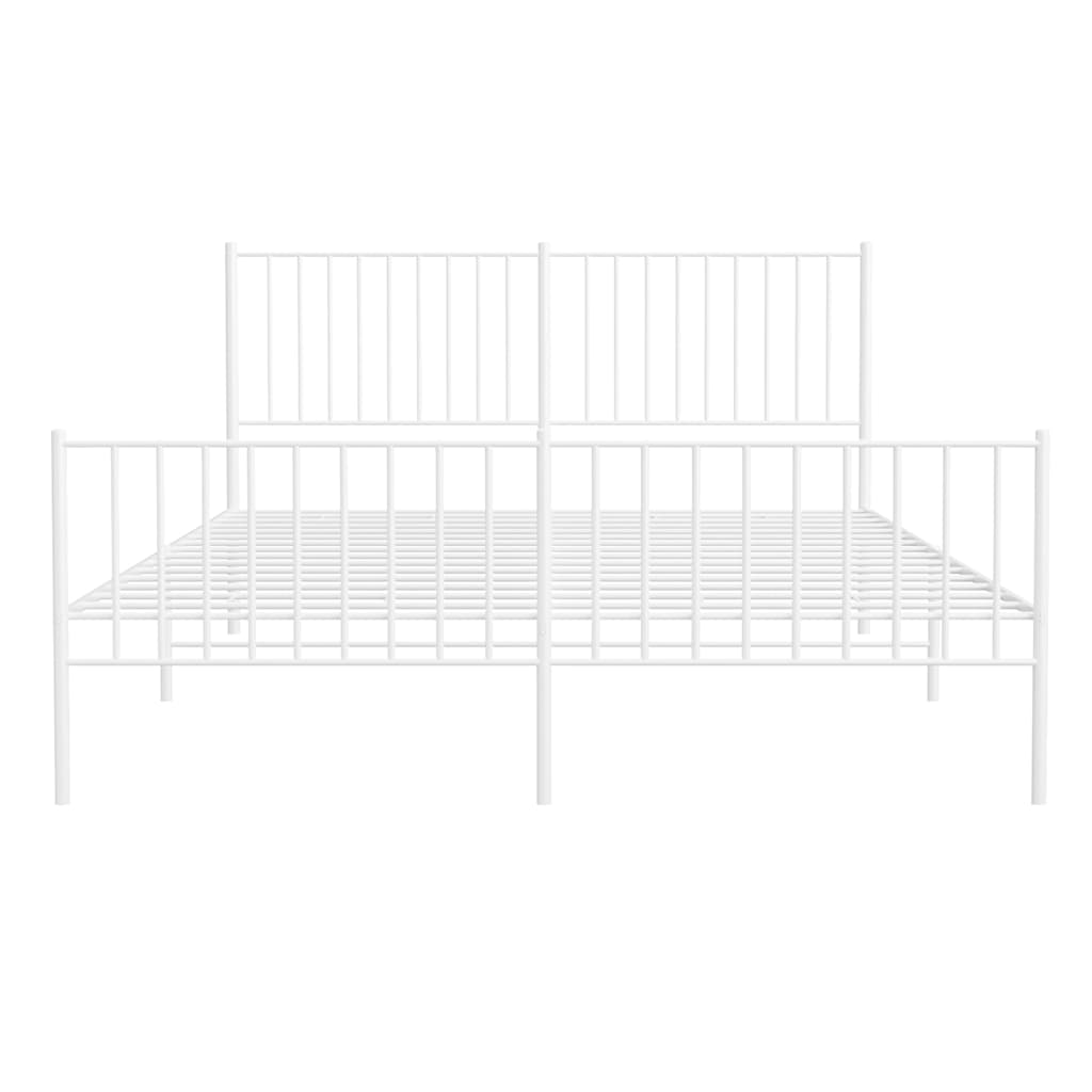 White Metal Bed Frame with Footboard, 150x200cm - No Mattress