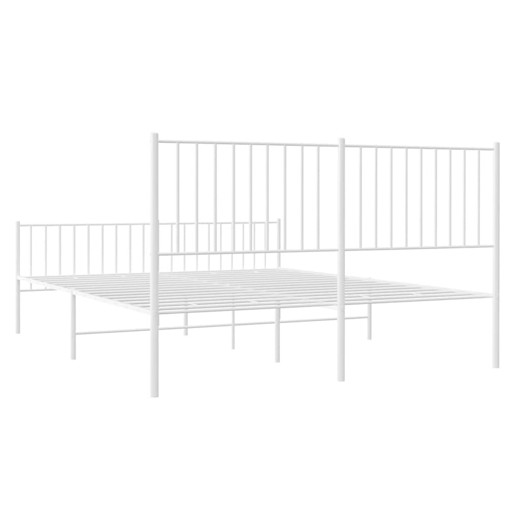 White Metal Bed Frame with Footboard, 150x200cm - No Mattress