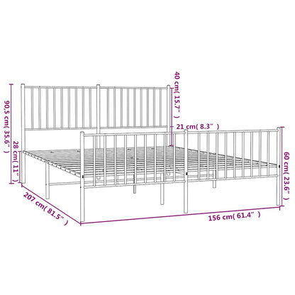 White Metal Bed Frame with Footboard, 150x200cm - No Mattress