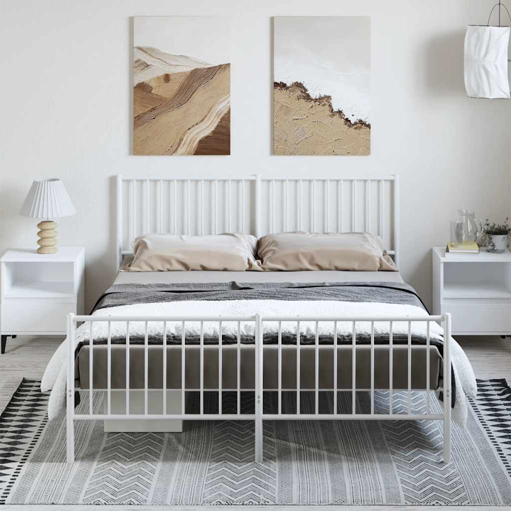 White Metal Bed Frame with Footboard, 150x200cm - No Mattress
