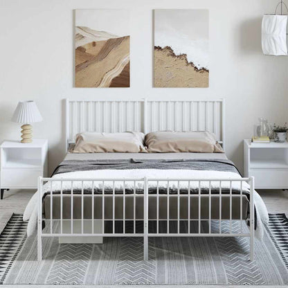 White Metal Bed Frame with Footboard, 150x200cm - No Mattress