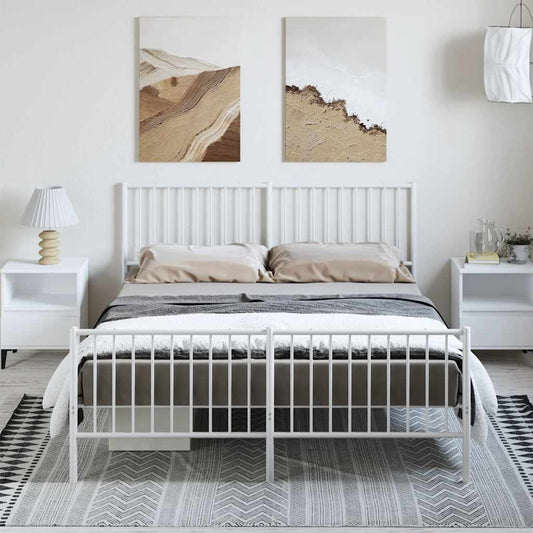 White Metal Bed Frame with Footboard, 150x200cm - No Mattress