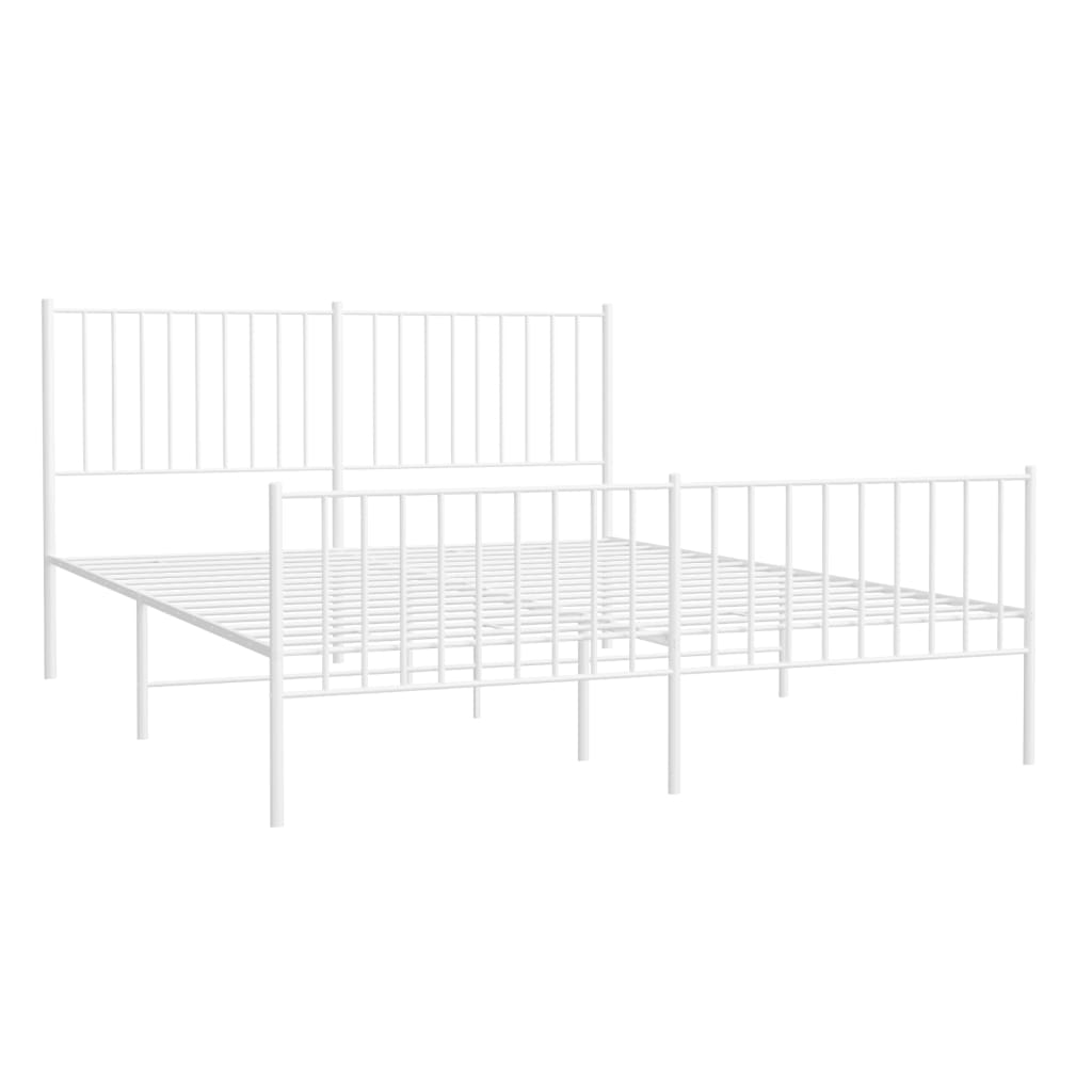 White Metal Bed Frame with Footboard 160x200cm - No Mattress