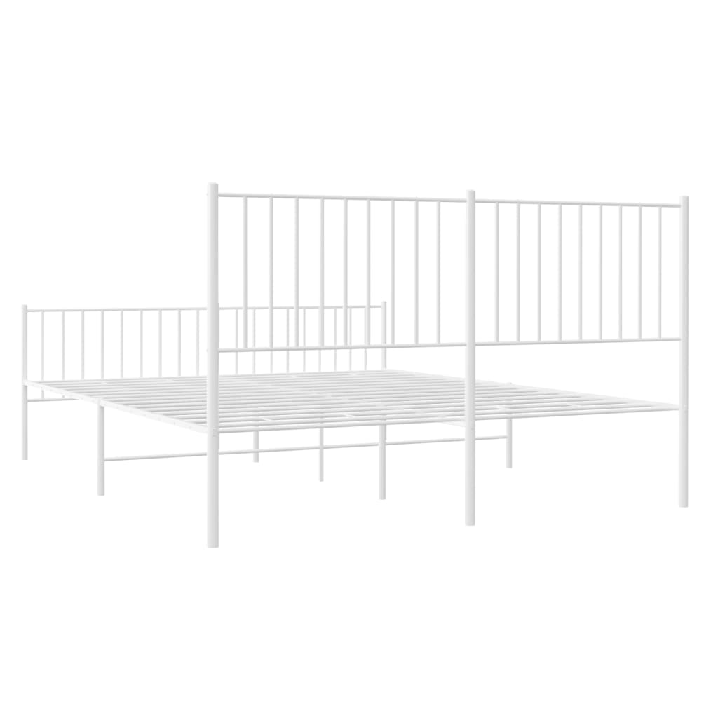 White Metal Bed Frame with Footboard 160x200cm - No Mattress