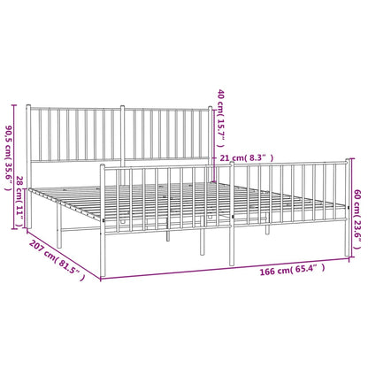 White Metal Bed Frame with Footboard 160x200cm - No Mattress