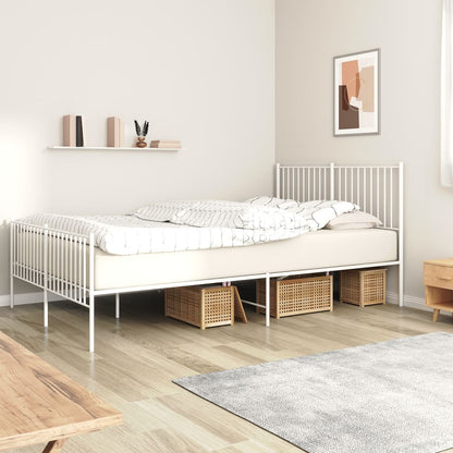 White Metal Bed Frame with Footboard 160x200cm - No Mattress