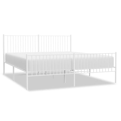 Elegant White Metal Bed Frame with Footboard, 200x200cm