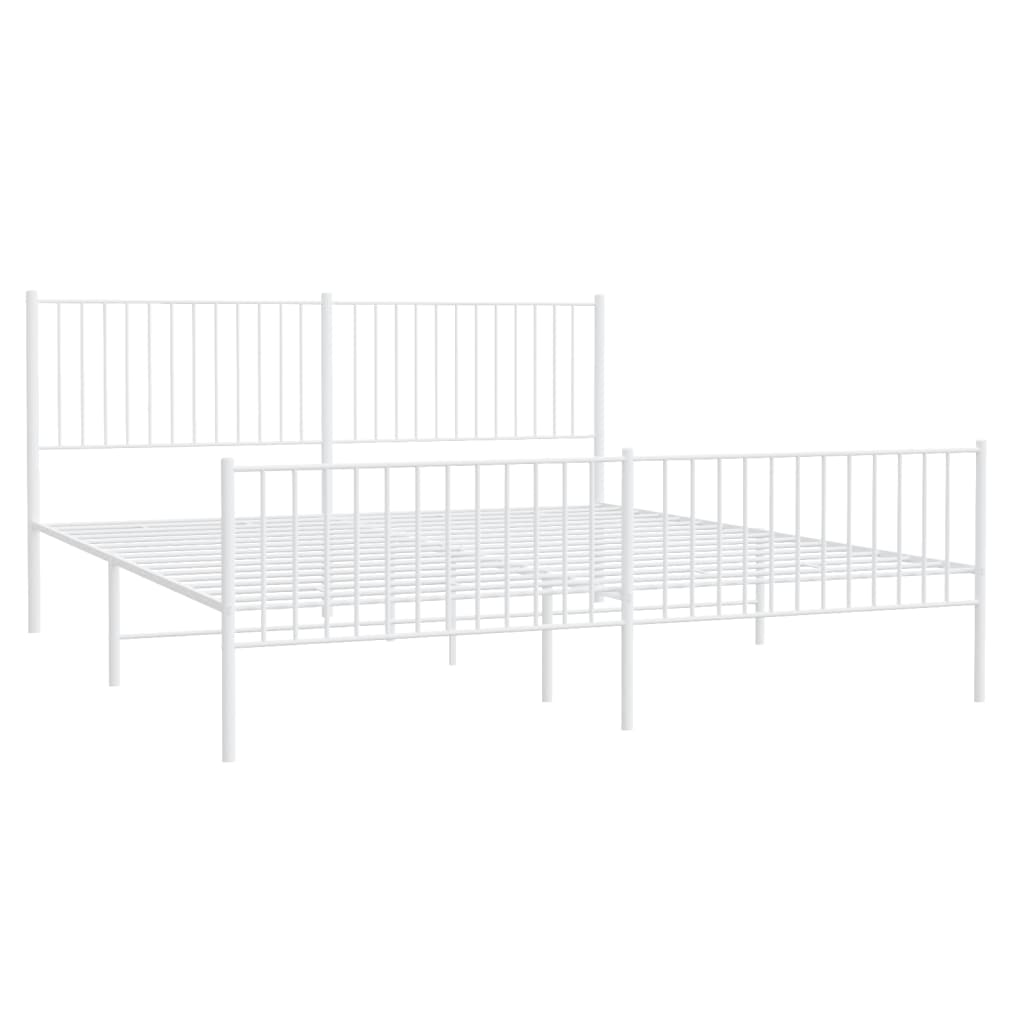 Elegant White Metal Bed Frame with Footboard, 200x200cm