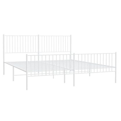 Elegant White Metal Bed Frame with Footboard, 200x200cm