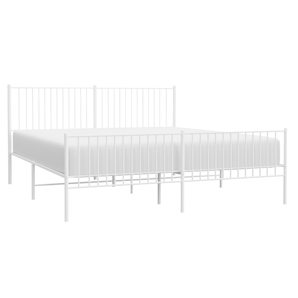 Elegant White Metal Bed Frame with Footboard, 200x200cm